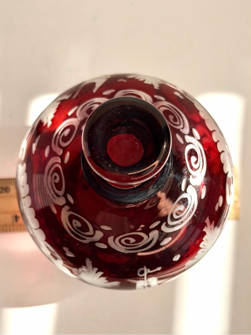 Egermann Ruby Cut To Clear Bohemian CZECH ART GLASS Bottles w/ Stoppers Set of 2 - Picture 4 of 16